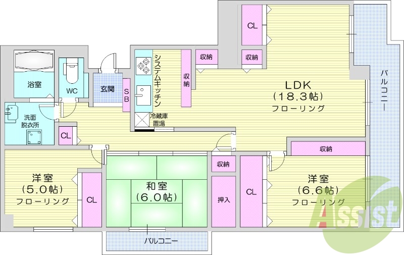 3LDK、都市ガス、システムキッチン、追い炊き