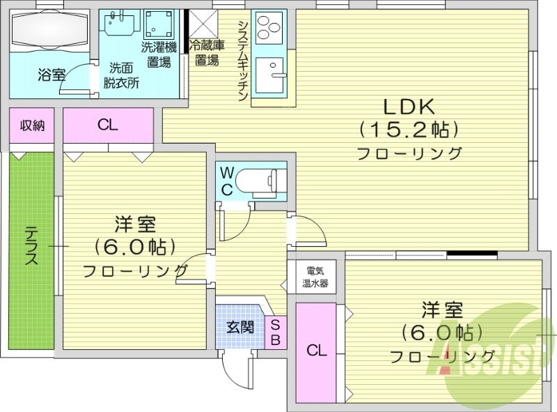 1LDK、灯油暖房、エアコン、トランクルーム