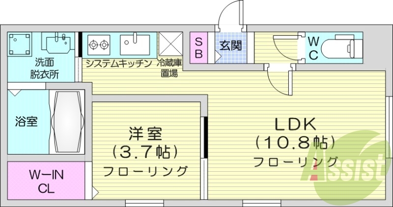 1LDK、浴室乾燥機、エアコン、インターネット無料