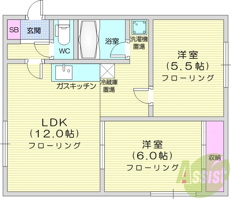 2LDK、ペット可、シャワートイレ、灯油暖房