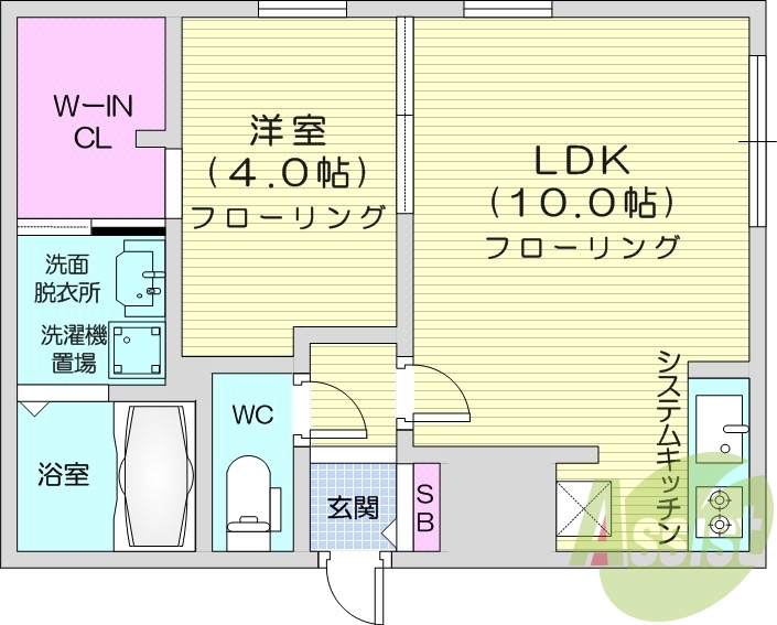 1LDK、都市ガス、エアコン、システムキッチン、宅配ボックス