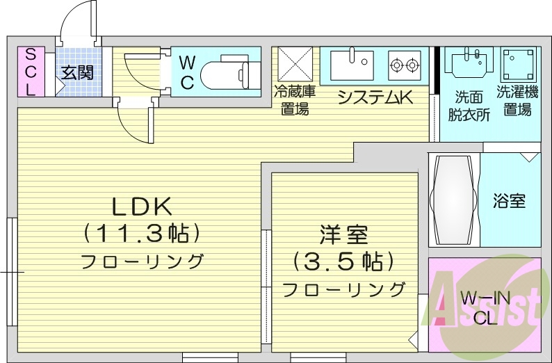 1LDK、都市ガス、エアコン、システムキッチン、宅配ボックス