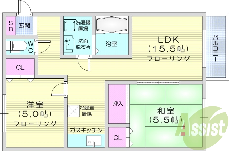2LDK、エアコン、灯油暖房、灯油給湯、モニタ付インターホン