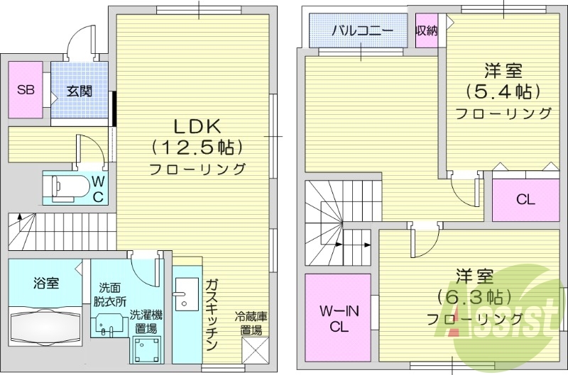 2LDK、エアコン、シャワートイレ、ウォークインクローゼット