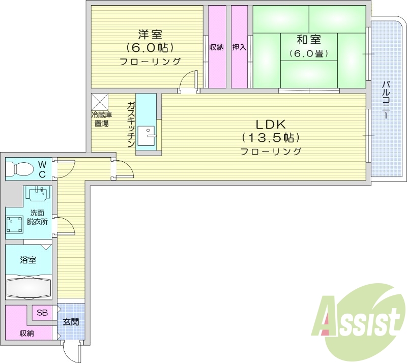 2LDK、灯油暖房、バルコニー、オートロック、宅配ボックス