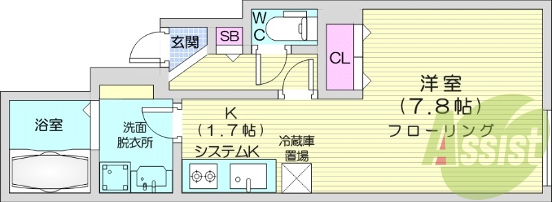 1K、角部屋、エアコン、浴室乾燥機、ネット無料