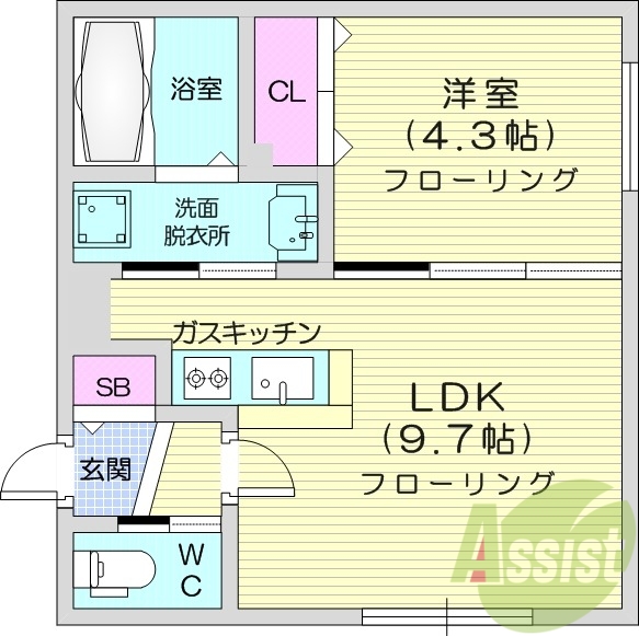 1LDK、システムキッチン、エアコン、角部屋
