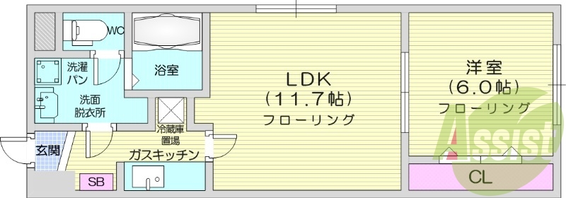 1LDK、洗面脱衣所、クローゼット、ウォシュレット付き
