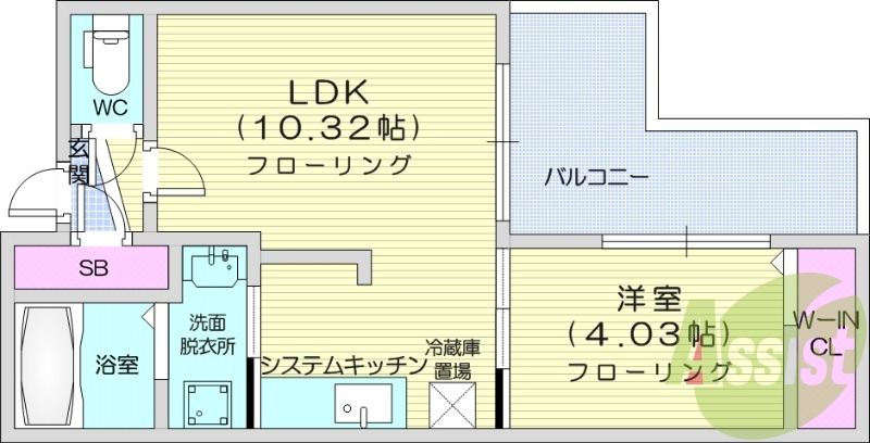 1LDK、エアコン、システムキッチン、ネット無料