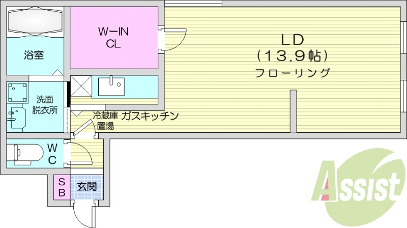 1R、バストイレ別、ペット可、独立洗面台