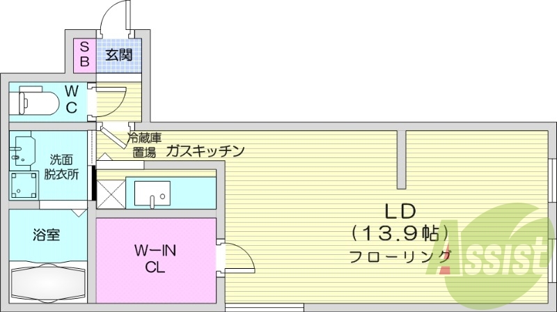 1R、バストイレ別、ペット可、独立洗面台
