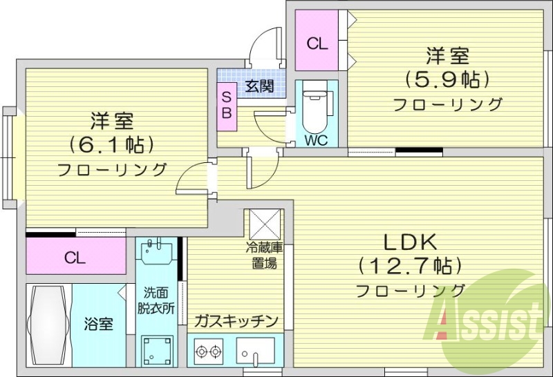 2LDK、灯油暖房、トランクルーム、バストイレ別