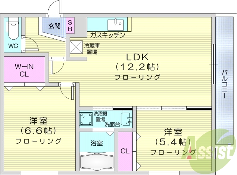 2LDK、都市ガス、浴室乾燥、シャンプードレッサー