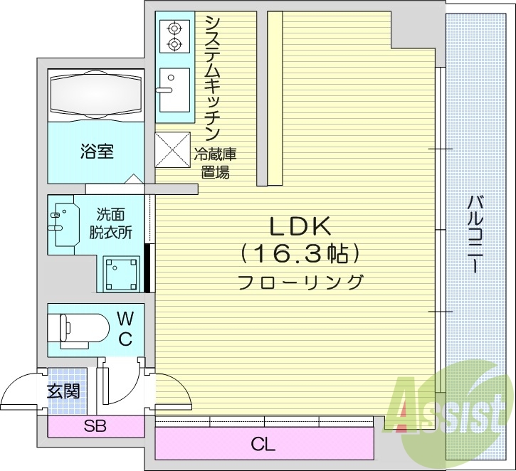 1R、クローゼット、眺望良好、エアコン、システムキッチン