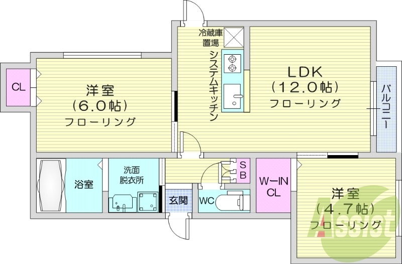2LDK、エアコン、都市ガス、ネット無料