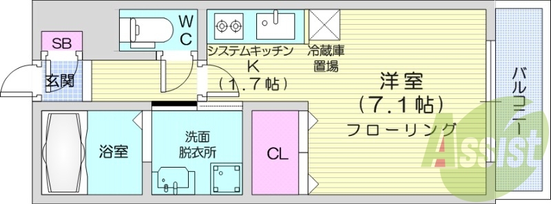 1K、収納、都市ガス、ネット無料、宅配BOX