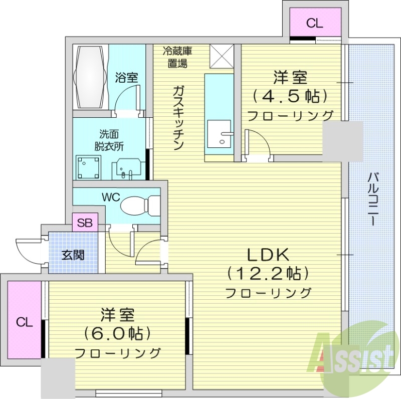 2LDK、シューズボックス、オートロック、インターネット無料
