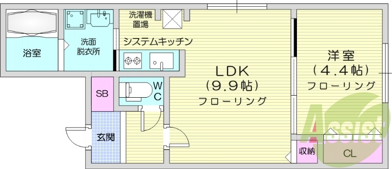 1LDK、灯油暖房、システムキッチン、エアコン