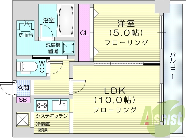 1LDK、システムキッチン、エアコン、ペット相談可