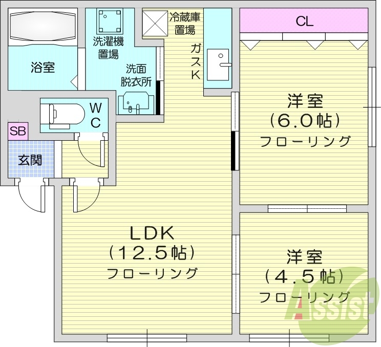 2LDK、灯油暖房、独立洗面台、トランクルーム