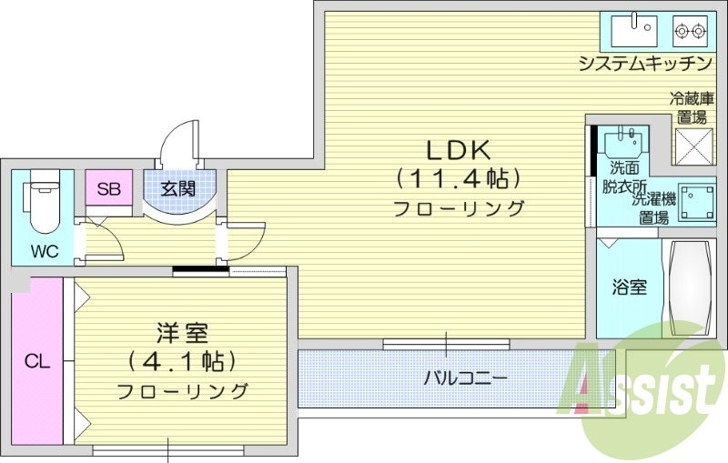 1LDK、都市ガス、エアコン、システムキッチン、宅配ボックス