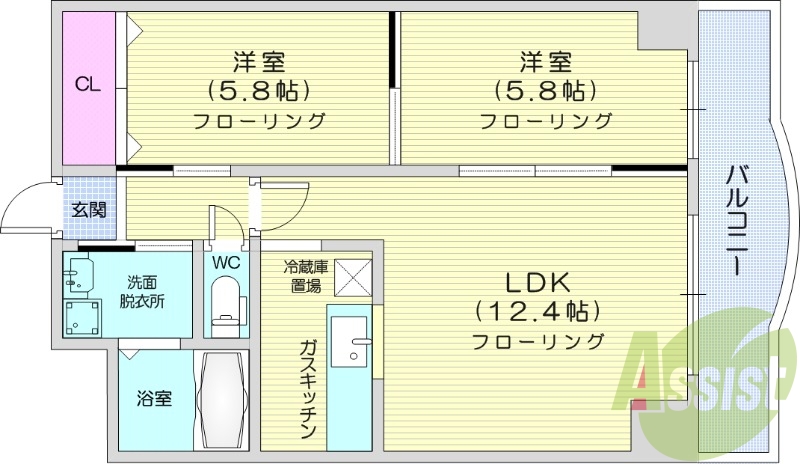 2LDK、オートロック、ペット相談可、灯油暖房