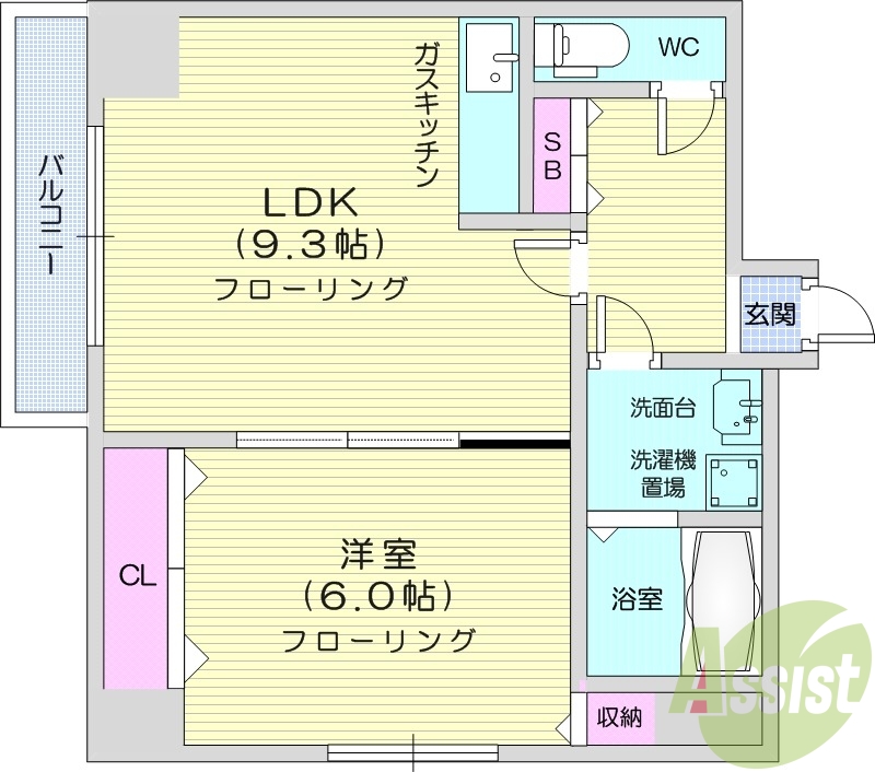 １LDK、オートロック、都市ガス、バストイレ別