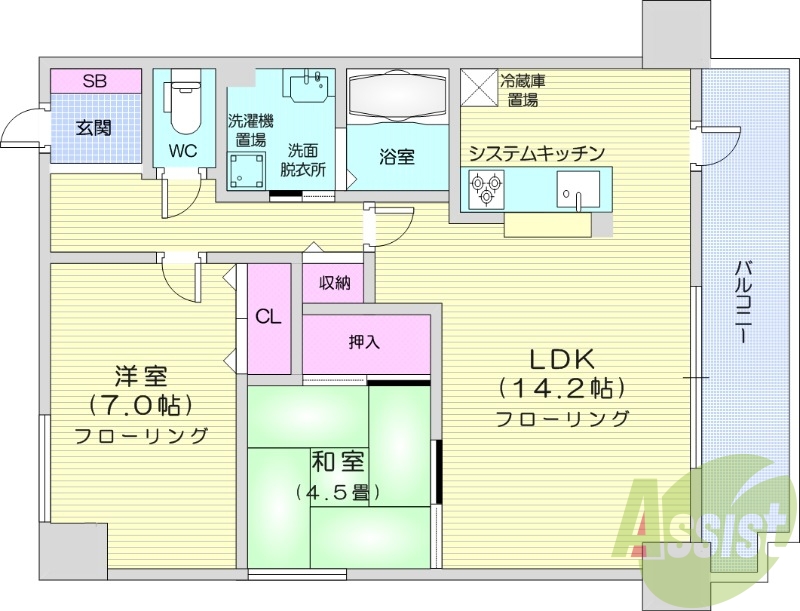 2LDK、ガス暖房、ネット無料、オートロック、宅配BOX