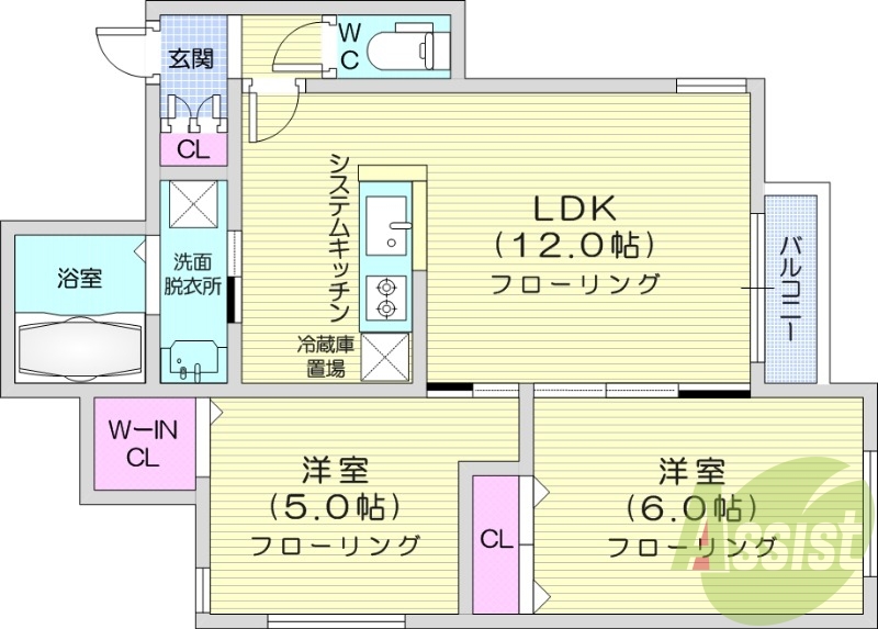 2LDK、エアコン、都市ガス、ネット無料