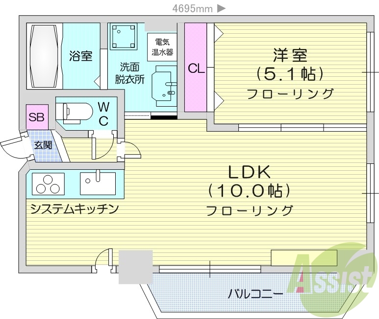 1LDK、オール電化、バルコニー、エアコン