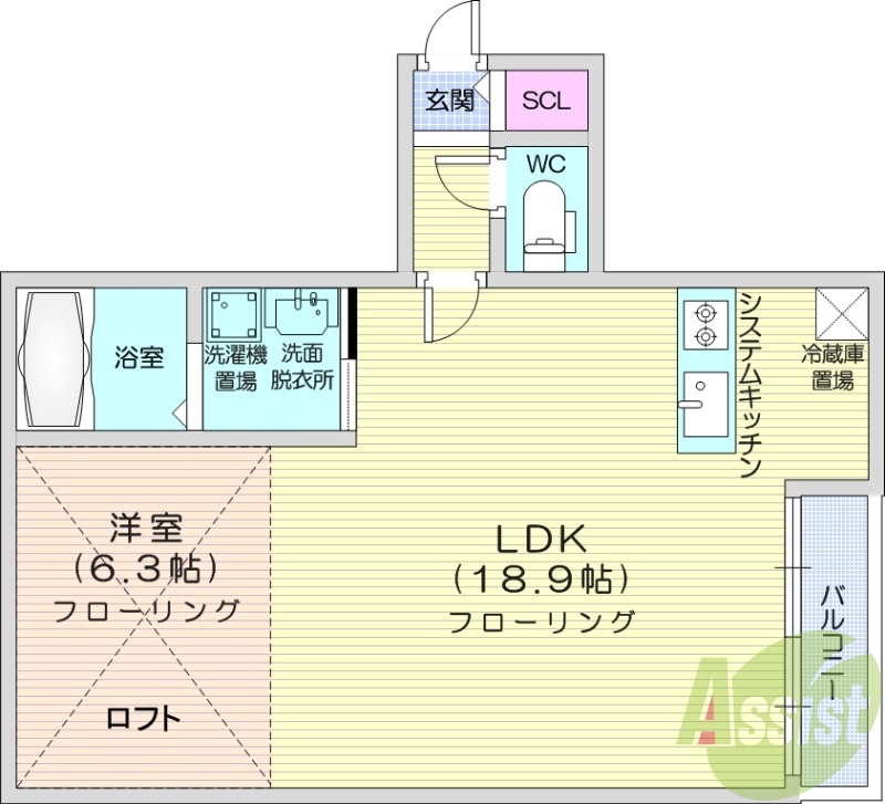 1LDK、都市ガス、エアコン、システムキッチン、ネット無料