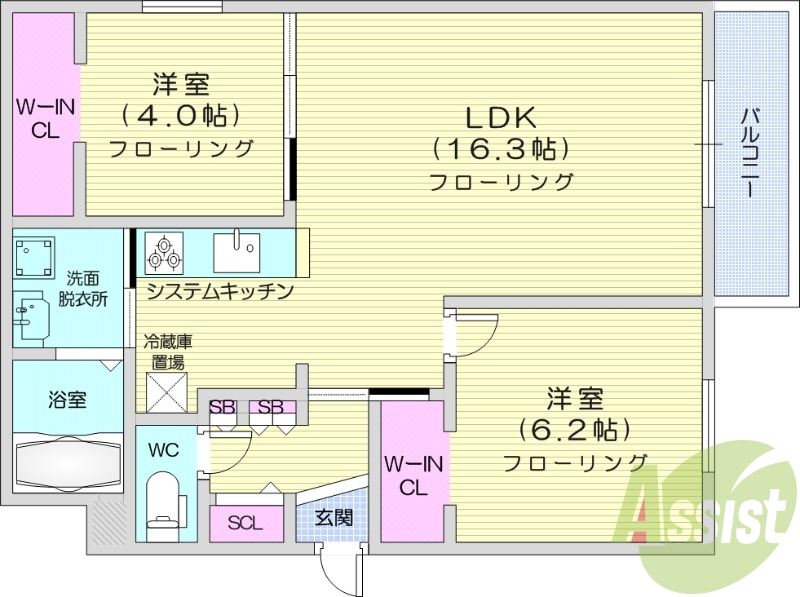 2LDK、エアコン、都市ガス、追い焚き、浴室乾燥機