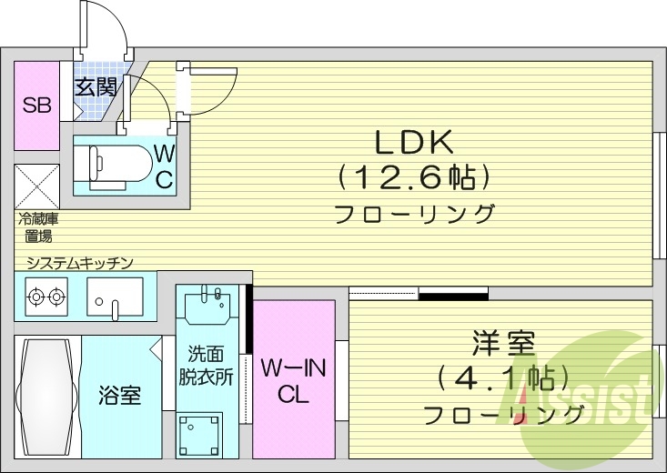 1LDK、エアコン、都市ガス、ペット飼育可