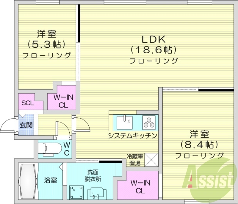 2LDK、エアコン、都市ガス、ペット飼育可