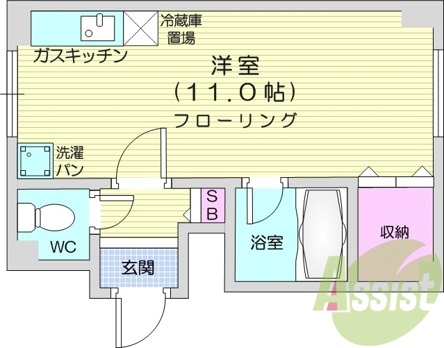 1R、収納、シューズボックス、バストイレ別