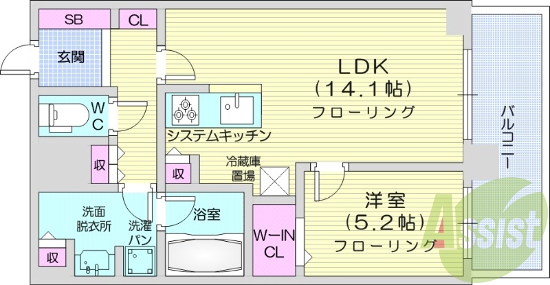 1LDK、システムキッチン、シャワートイレ、追い焚き