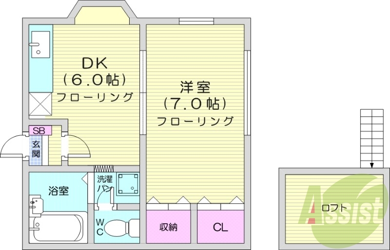 1DK、ロフト、シューズボックス、モニター付きインターホン