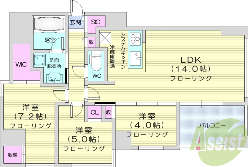 4LDK、都市ガス、追い焚き、床暖房、システムキッチン