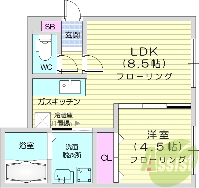 1LDK、ネット使用料不要、オートロック、トランクルーム