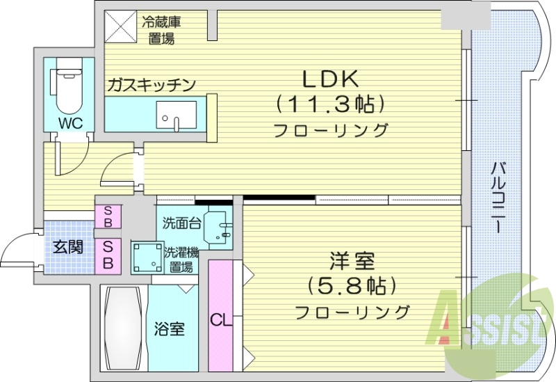1LDK、バストイレ別、オートロック、ペット可