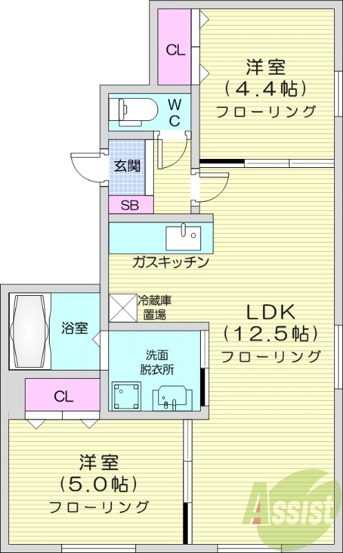2LDK、エアコン、都市ガス、ネット無料