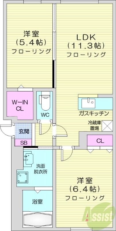 2LDK、エアコン、都市ガス、ネット無料