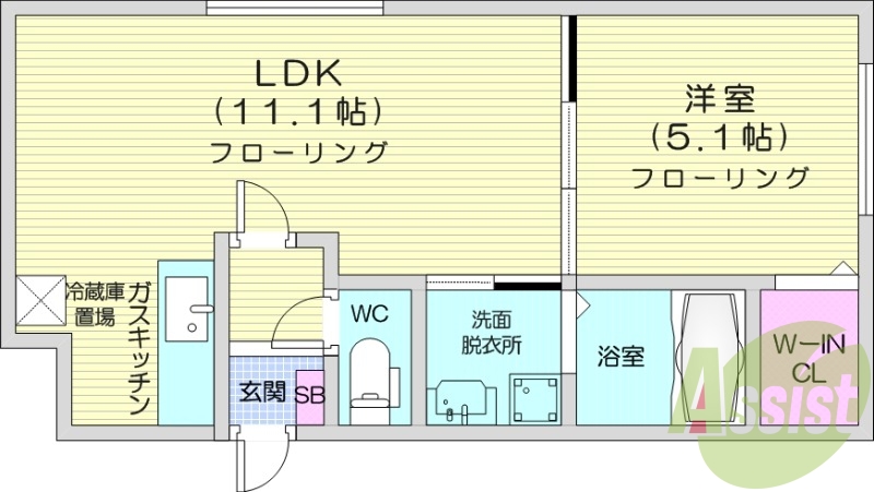 1LDK、エアコン、都市ガス、ネット無料