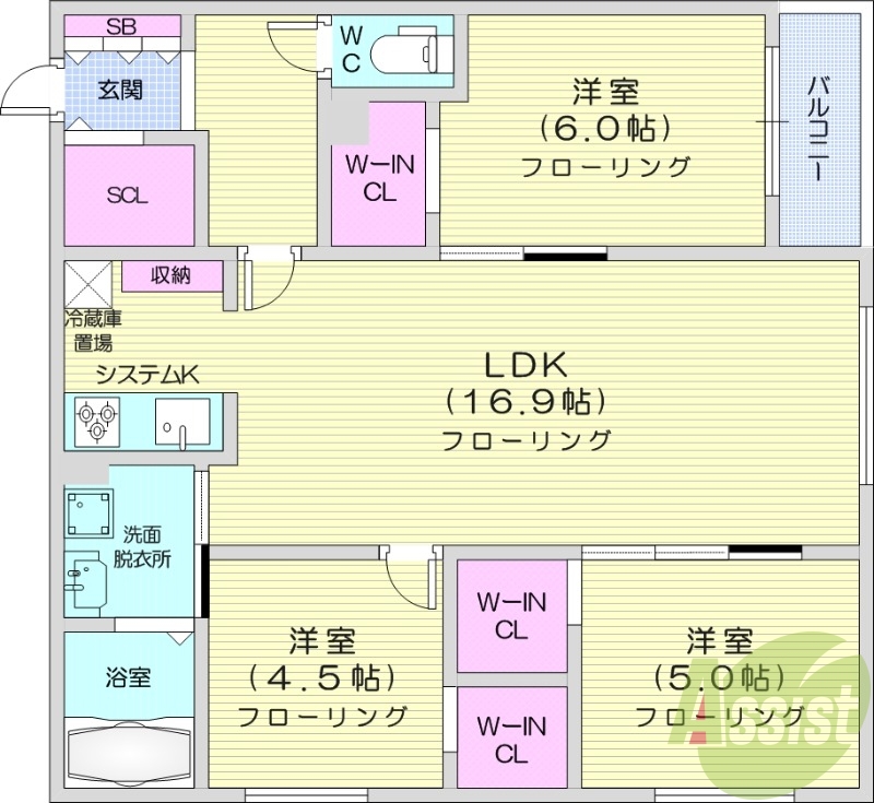 3ＬＤＫ、エアコン、都市ガス、追い焚き、ネット無料
