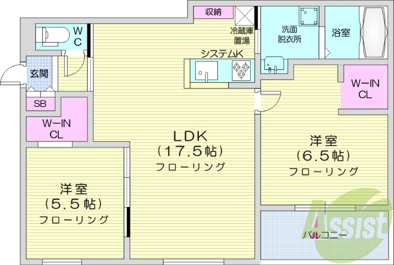 2LDK、都市ガス、エアコン、浴室乾燥機、追い焚き