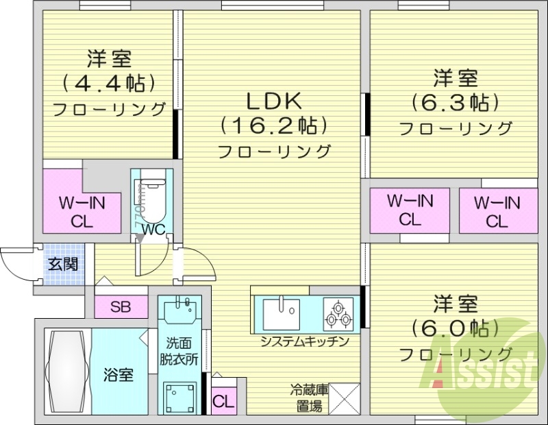 3LDK、エアコン、都市ガス、ペット飼育可