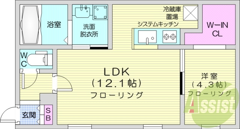 1LDK、エアコン、都市ガス、ペット飼育可