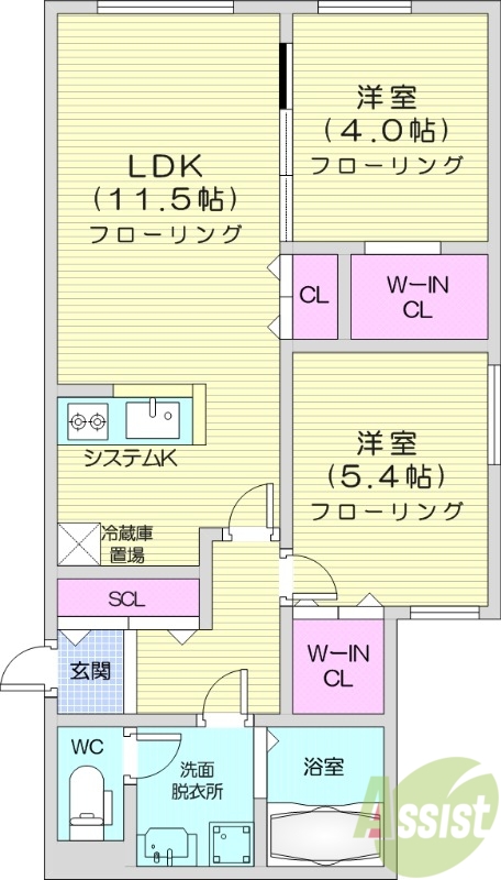 2LDK、エアコン、システムキッチン、灯油暖房