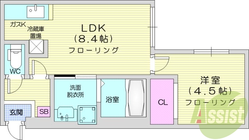 1LDK、エアコン、都市ガス、ネット無料