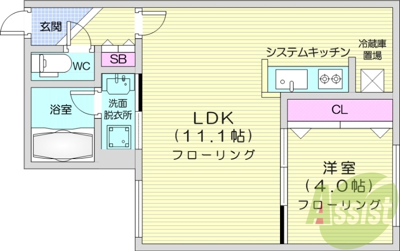 1LDK、エアコン、都市ガス、ペット飼育可